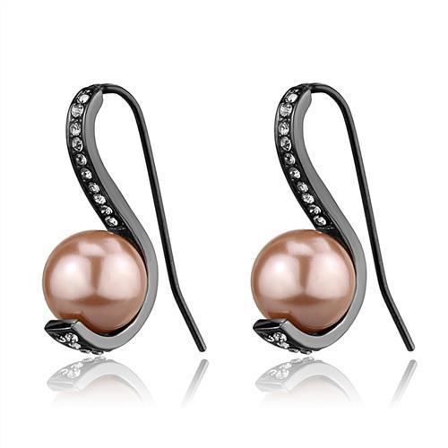 Light Black Stainless Steel Wire Hook Earrings with Light Peach Pearl