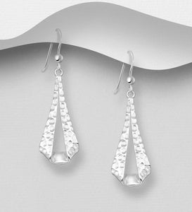 Sterling Silver Hammered Pyramid Design Hook Earrings