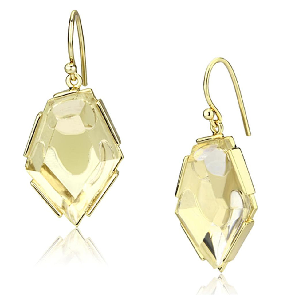 Gold Brass Drop Earring in Clear Synthetic Glass