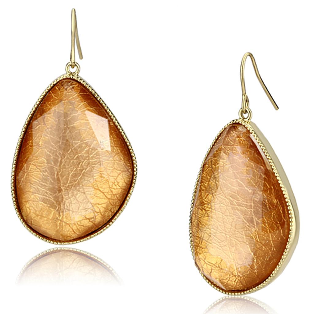 Gold Brass Earrings with Synthetic in Orange