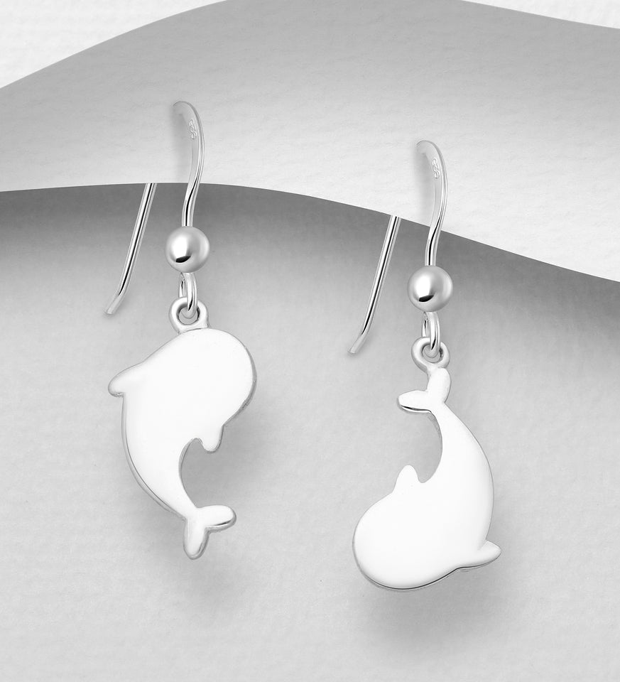 Sterling Silver Whale Hook Design Earrings